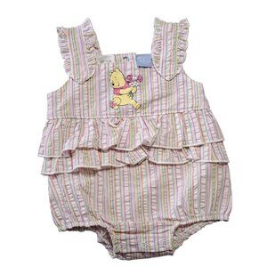 Disney Baby Deadstock Winnie The Pooh Striped Ruffle Romper 0-3M Cotton Girls